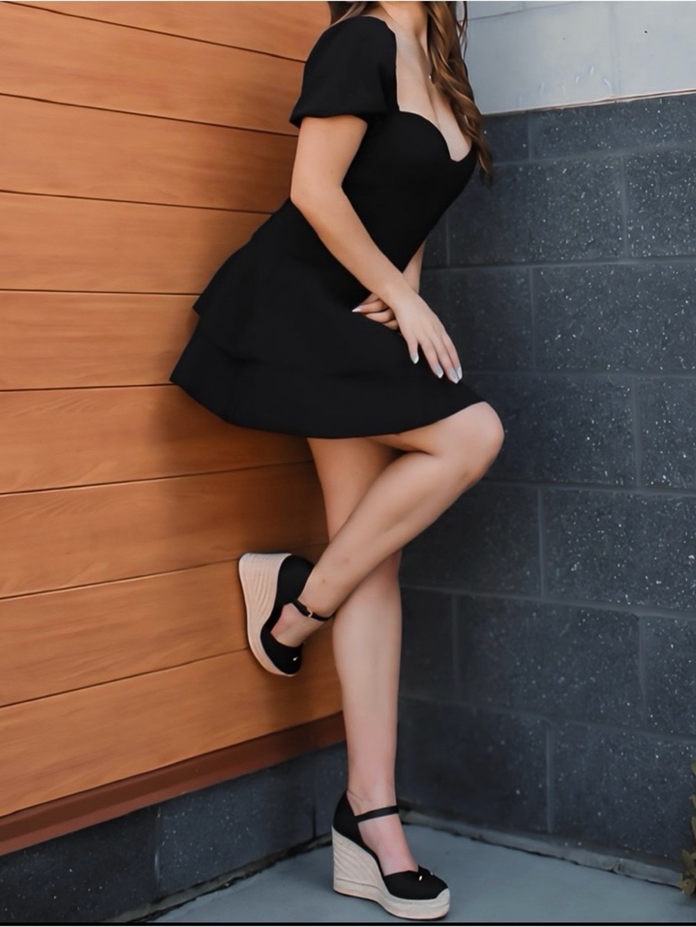 REVOLVE Black Puff-Sleeve Mini Skater Dress